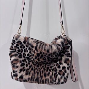 NWOT Leopard Print Faux Fur Shoulder Bag
